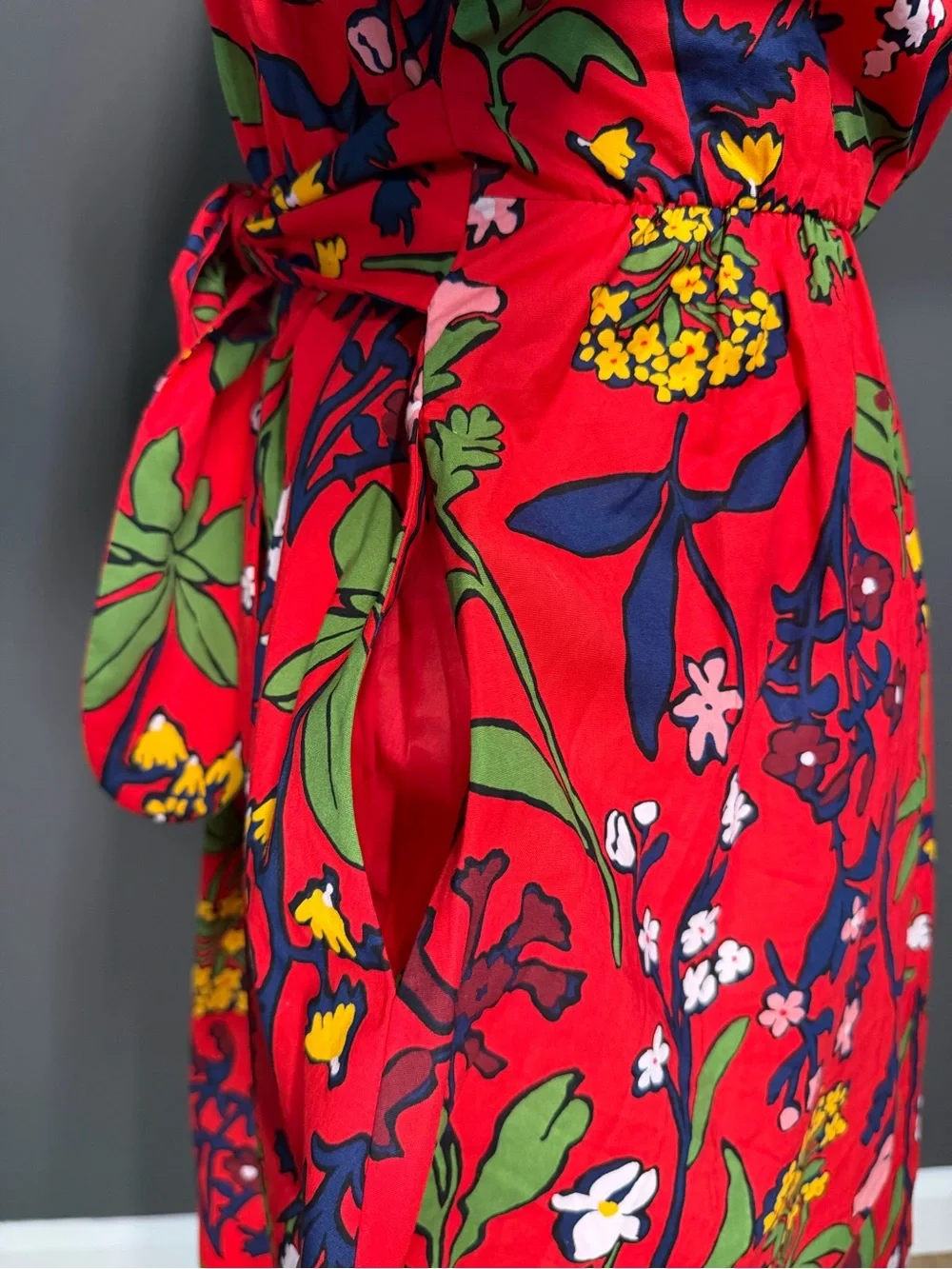 Kate Spade New York Red Floral Belted Cotton Shirt Dress XS